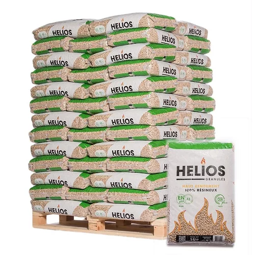 Granulés de Bois HELIOS Haute Performance – Palette 975kg (65 sacs)