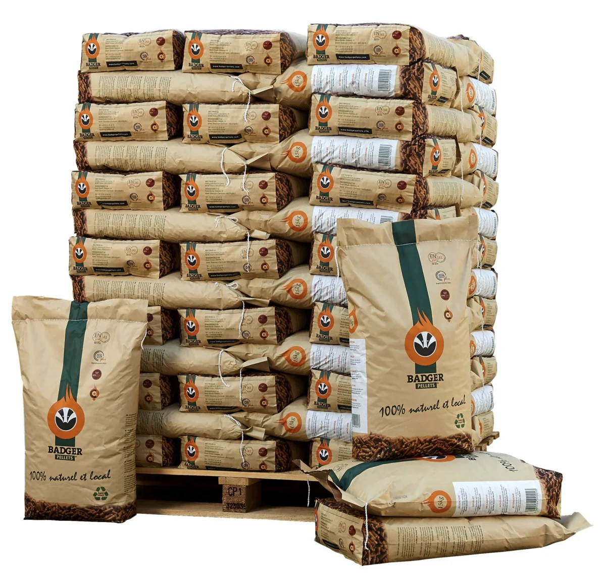 Granulés de Bois Naturels Badger Pellets – Palette 990kg (66 sacs)